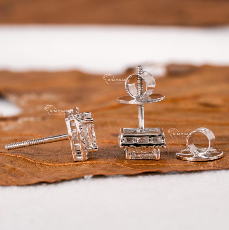 1.50TCW Princess Diamond Stud Earrings,Lab Grown Stud Earrings,Wedding Studs,Halo Earrings,Screw Back Earring,Anniversary Gift for Women,CVD