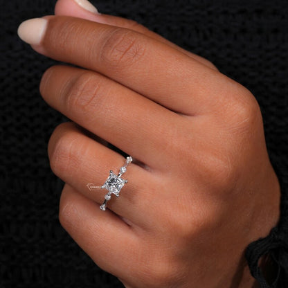 Princess Cut Lab Grown Diamond Engagement Ring,Distance Pave ring