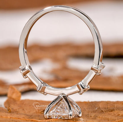 Princess Cut Lab Grown Diamond Engagement Ring,Distance Pave ring