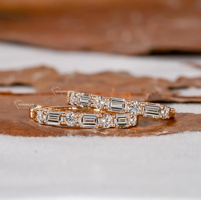 Emerald & Round Lab Diamond Huggie Hoop Earrings