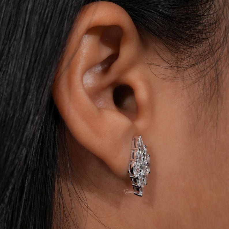 1.80TCW Marquise Diamond Earrings,Cluster Stud Earrings,Wedding Earrings For Bride,Diamond Studs For Women,Push Back Earrings,Gift For Her