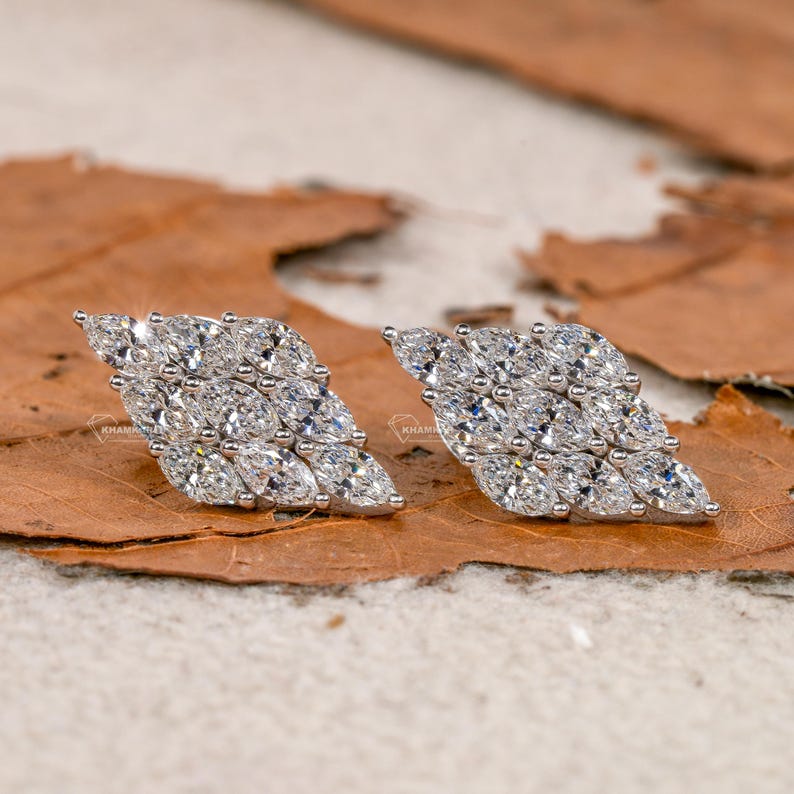 1.80TCW Marquise Diamond Earrings,Cluster Stud Earrings,Wedding Earrings For Bride,Diamond Studs For Women,Push Back Earrings,Gift For Her
