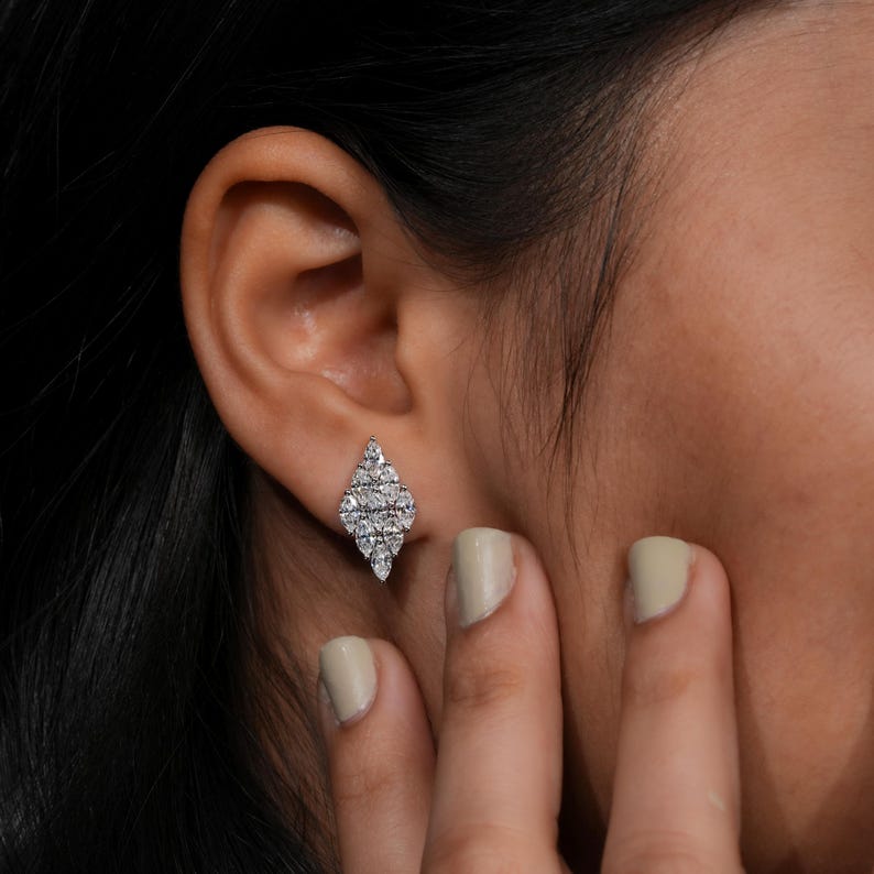 1.80TCW Marquise Diamond Earrings,Cluster Stud Earrings,Wedding Earrings For Bride,Diamond Studs For Women,Push Back Earrings,Gift For Her