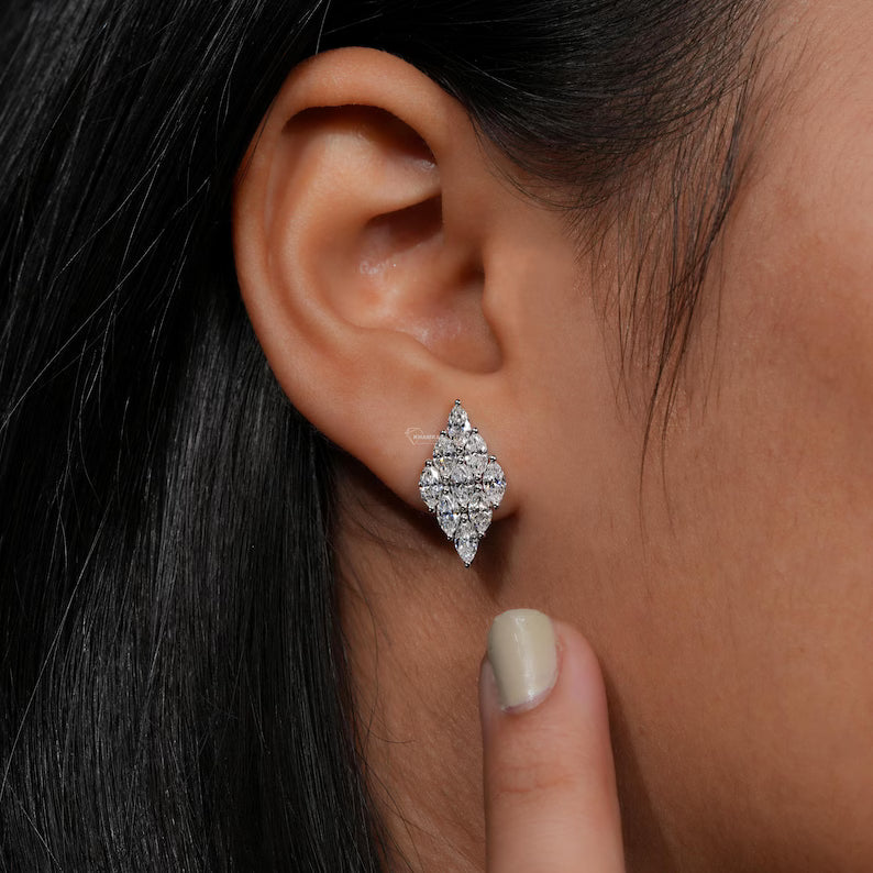 1.80TCW Marquise Diamond Earrings,Cluster Stud Earrings,Wedding Earrings For Bride,Diamond Studs For Women,Push Back Earrings,Gift For Her