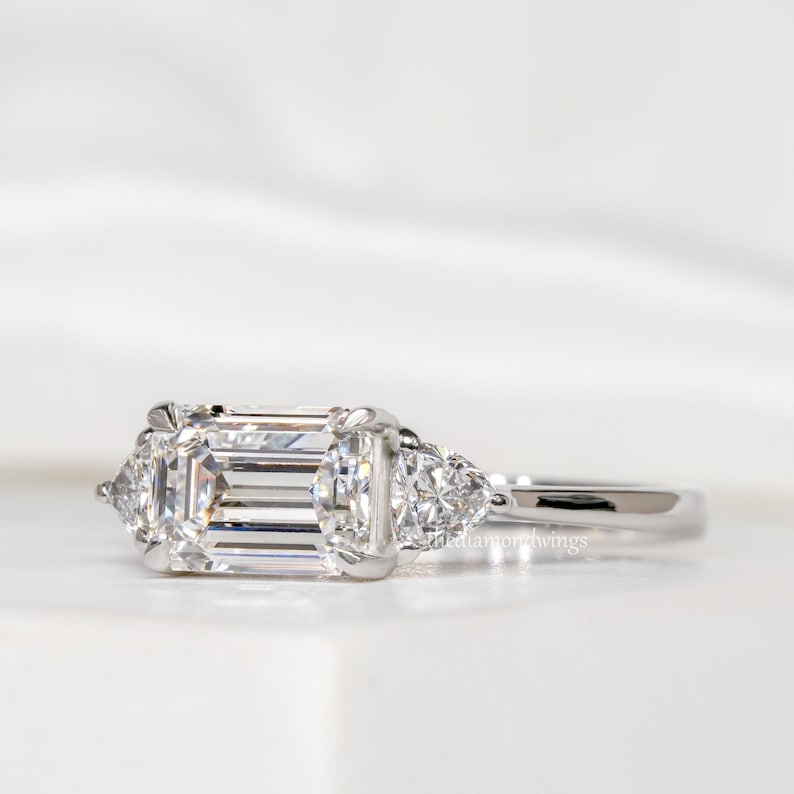 Emerald Cut Lab Grown Diamond Trilogy Engagement Ring