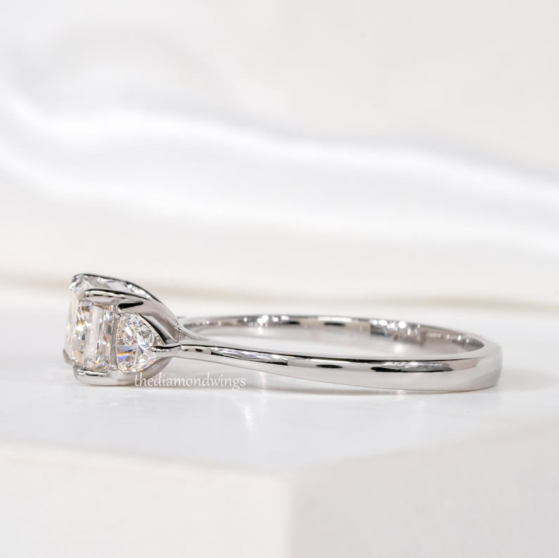 Emerald Cut Lab Grown Diamond Trilogy Engagement Ring
