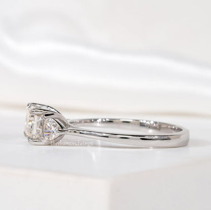 Emerald Cut Lab Grown Diamond Trilogy Engagement Ring