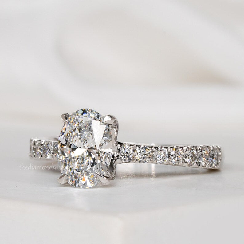 Oval Lab Grown Diamond  Pave  Engagement Ring For Women