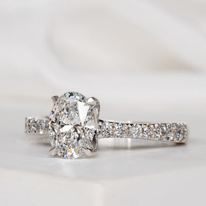 Oval Lab Grown Diamond  Pave  Engagement Ring For Women