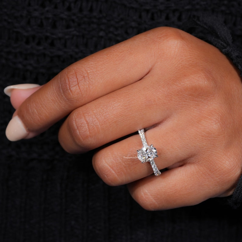 Oval Lab Grown Diamond  Pave  Engagement Ring For Women