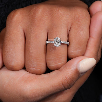Oval Lab Grown Diamond  Pave  Engagement Ring For Women