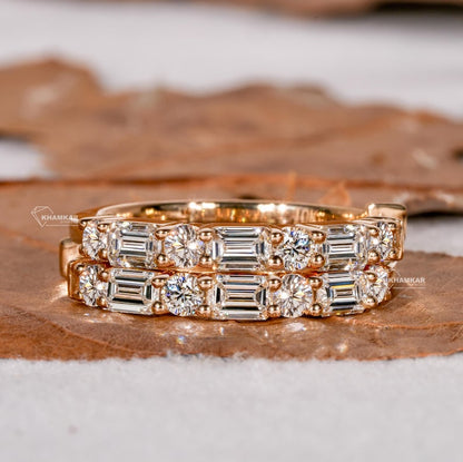 Emerald & Round Lab Diamond Huggie Hoop Earrings