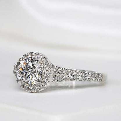 14K Gold Round Lab Grown Diamond Halo Engagement Ring