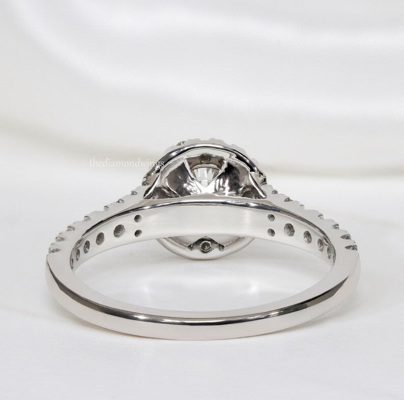 14K Gold Round Lab Grown Diamond Halo Engagement Ring