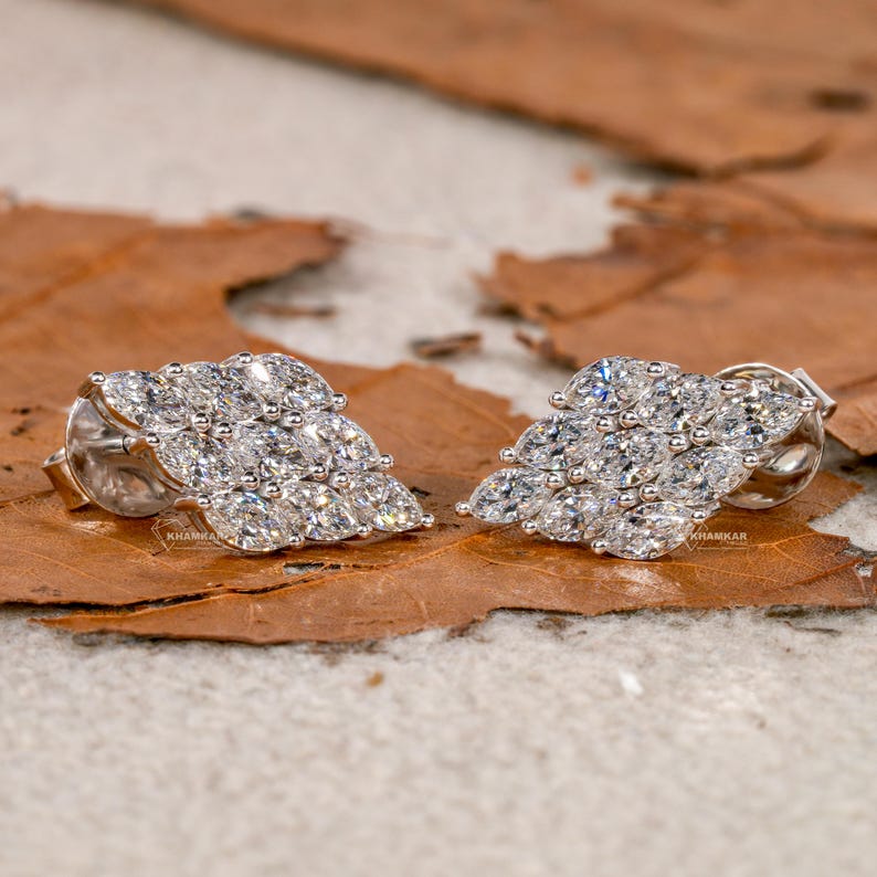 1.80TCW Marquise Diamond Earrings,Cluster Stud Earrings,Wedding Earrings For Bride,Diamond Studs For Women,Push Back Earrings,Gift For Her