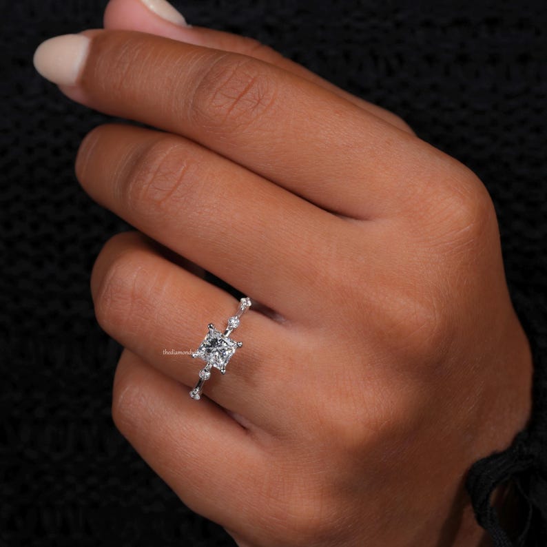 1.00 Ct Princess Cut Lab Grown Diamond Engagement & Wedding Ring