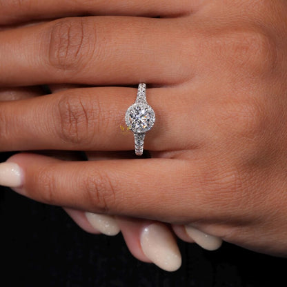 14K Gold Round Lab Grown Diamond Halo Engagement Ring