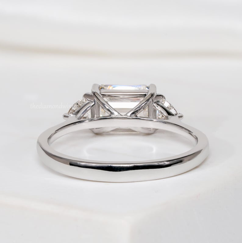 Emerald Cut Lab Grown Diamond Trilogy Engagement Ring