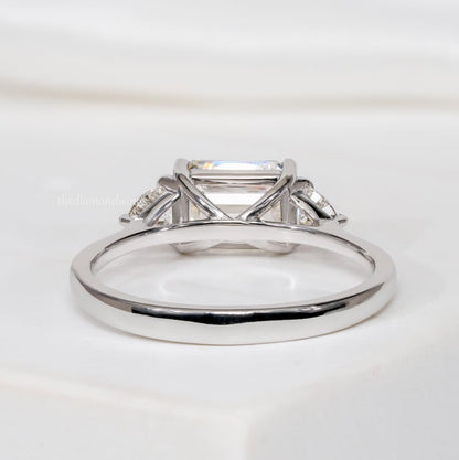 Emerald Cut Lab Grown Diamond Trilogy Engagement Ring