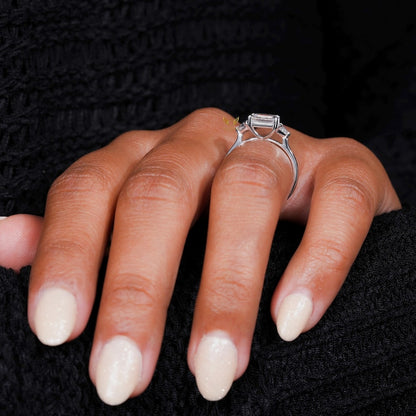 Emerald Cut Lab Grown Diamond Trilogy Engagement Ring