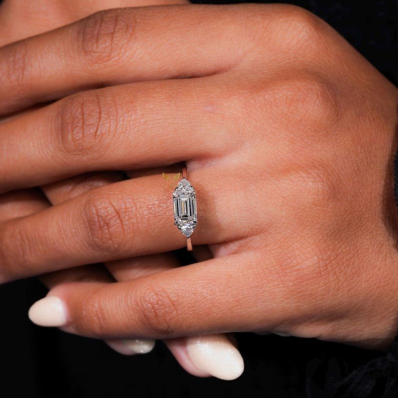 Emerald Cut Lab Grown Diamond Trilogy Engagement Ring