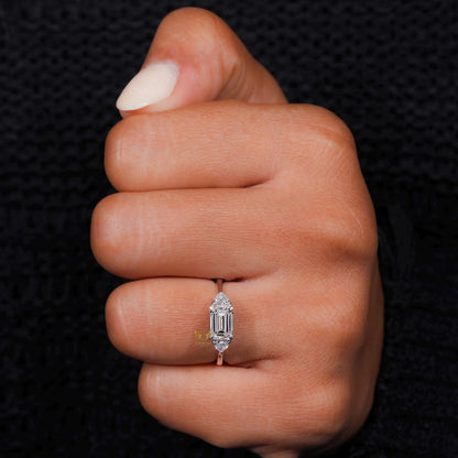 Emerald Cut Lab Grown Diamond Trilogy Engagement Ring