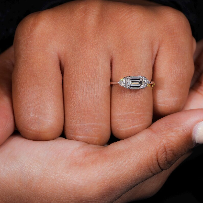 Emerald Cut Lab Grown Diamond Trilogy Engagement Ring
