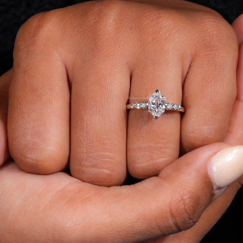 Marquise Cut Lab Grown Diamond Engagement & Wedding Ring