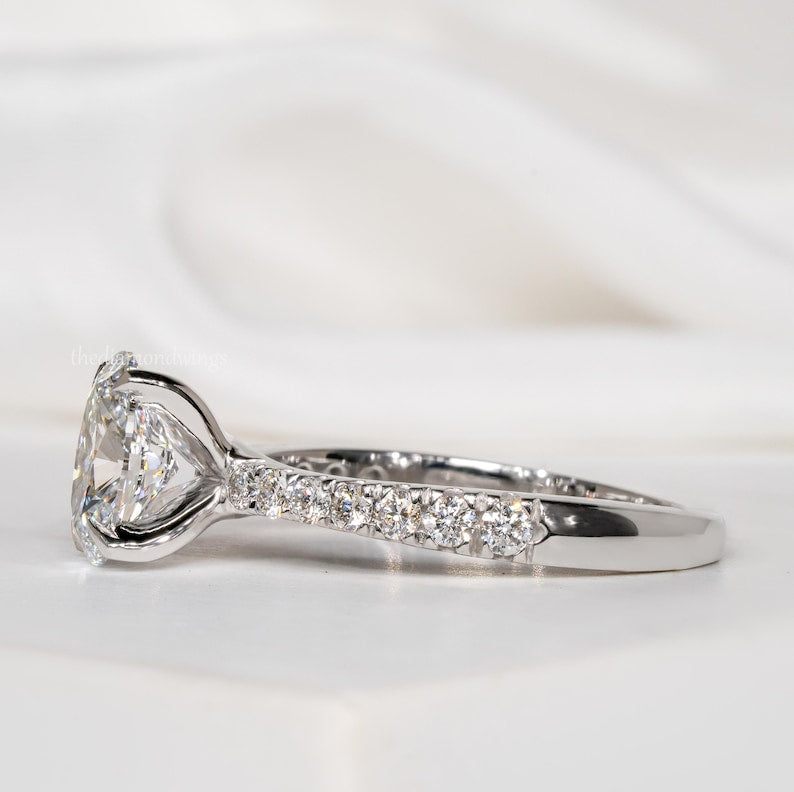 Oval Lab Grown Diamond  Pave  Engagement Ring For Women