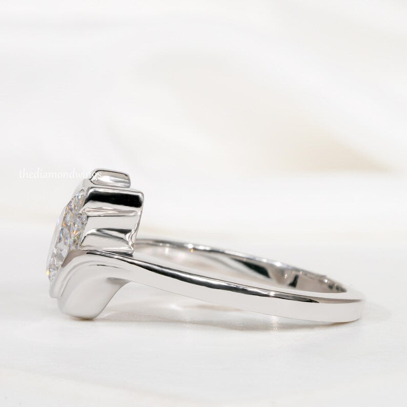 1.00CT Pear Cut Lab Grown Diamond Half Bezel Engagement Ring