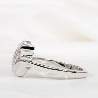 1.00CT Pear Cut Lab Grown Diamond Half Bezel Engagement Ring