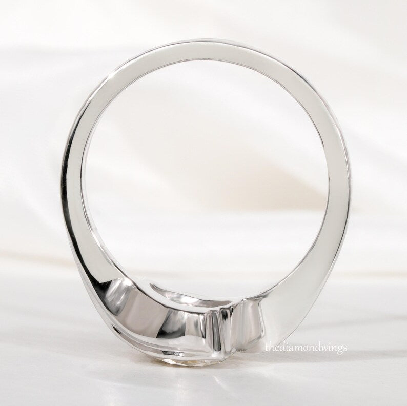 1.00CT Pear Cut Lab Grown Diamond Half Bezel Engagement Ring