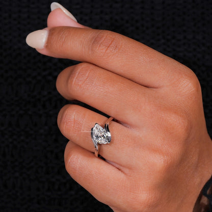 1.00CT Pear Cut Lab Grown Diamond Half Bezel Engagement Ring