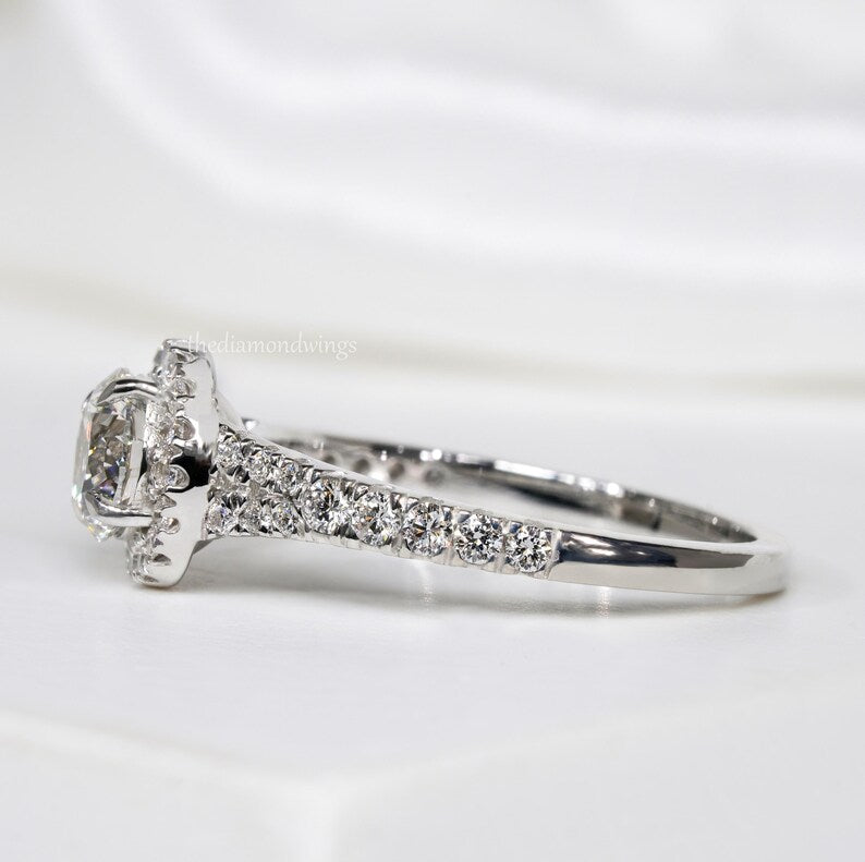 14K Gold Round Lab Grown Diamond Halo Engagement Ring
