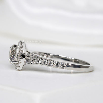 14K Gold Round Lab Grown Diamond Halo Engagement Ring