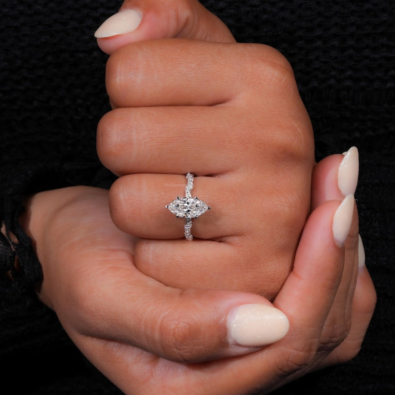 IGI Certified Marquise Cut Lab Diamond Engagement Ring