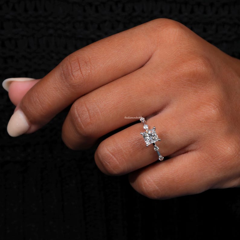 1.00 Ct Princess Cut Lab Grown Diamond Engagement & Wedding Ring