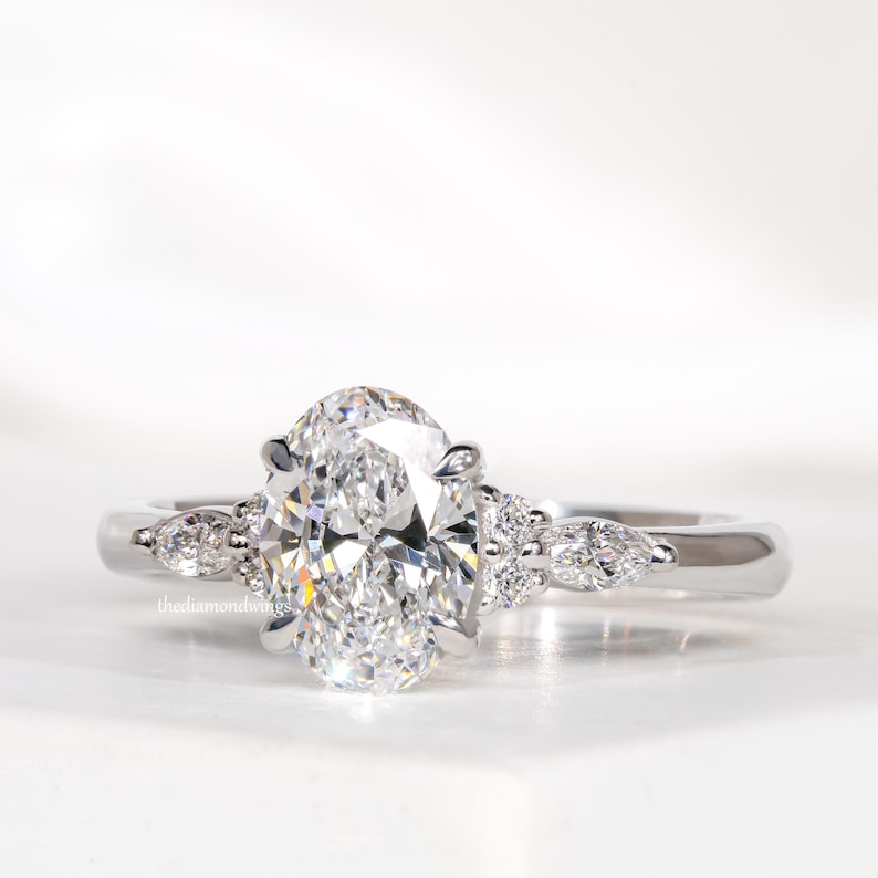 Oval Cut Lab Grown Diamond Engagement Ring in 14K White Gold
