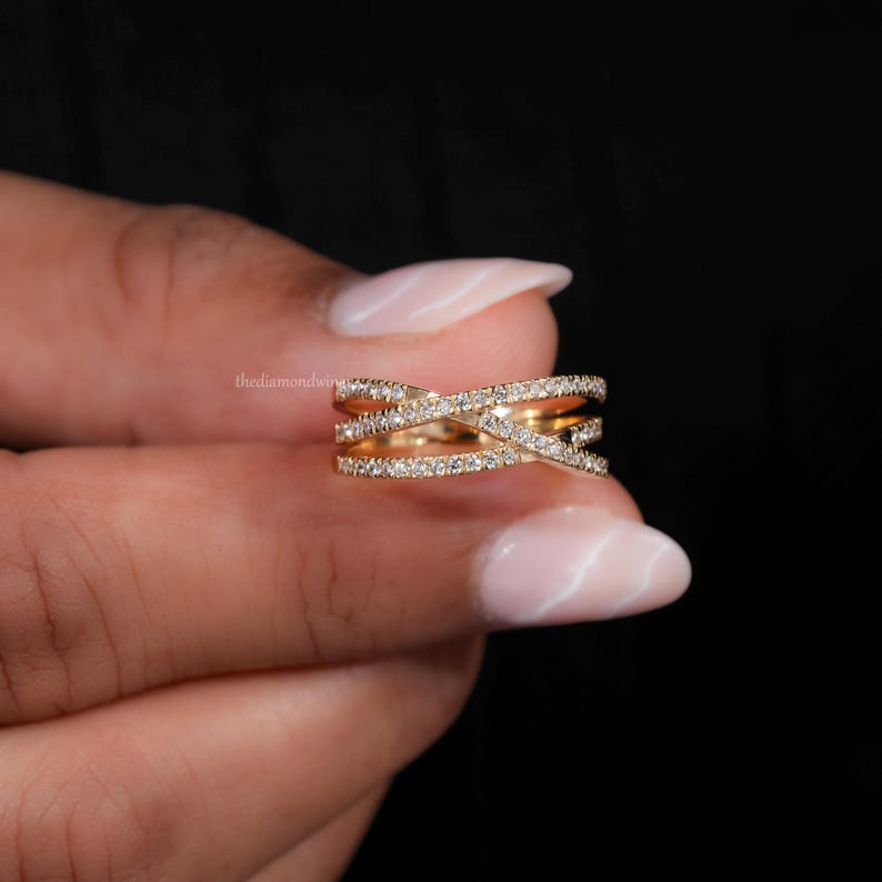 Crossover Lab Diamond Wedding Band 14K Gold Stackable Ring