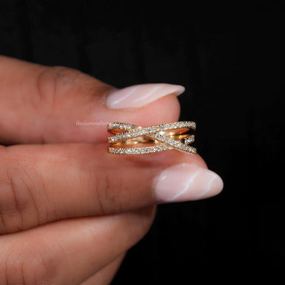 Crossover Lab Diamond Wedding Band 14K Gold Stackable Ring