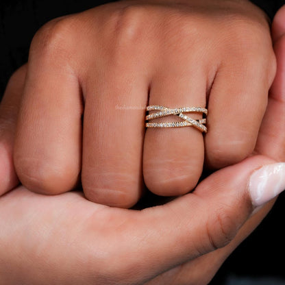 Crossover Lab Diamond Wedding Band 14K Gold Stackable Ring