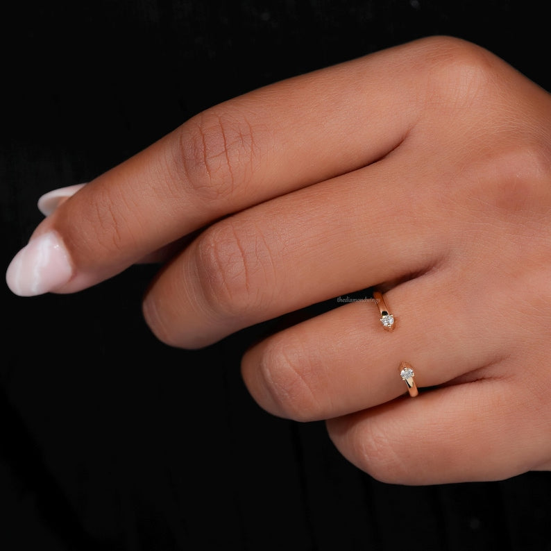 Lab Diamond Open Ring – 14K Gold Minimal Cuff Band