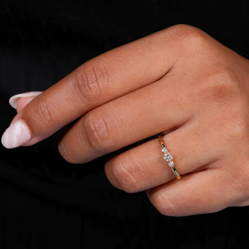 Round Cut Lab Grown Diamond Three Stone Engagement Ring