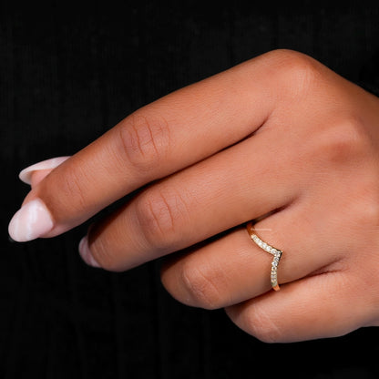 V Shape Lab Diamond Band Chevron Wedding Ring for Women