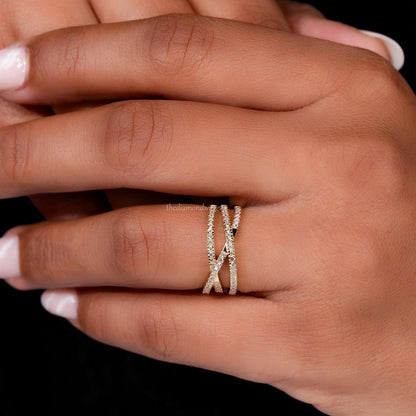 Crossover Lab Diamond Wedding Band 14K Gold Stackable Ring