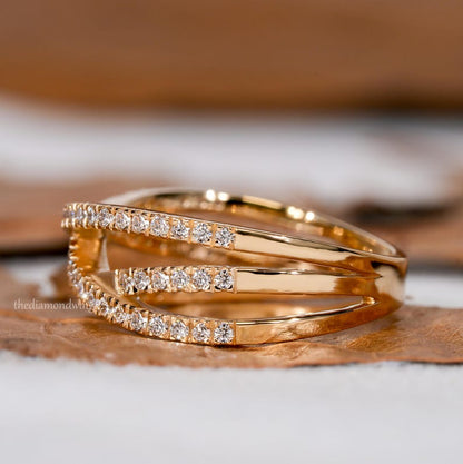 Crossover Lab Diamond Wedding Band 14K Gold Stackable Ring