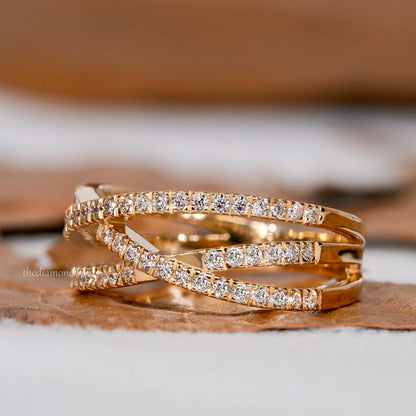 Crossover Lab Diamond Wedding Band 14K Gold Stackable Ring