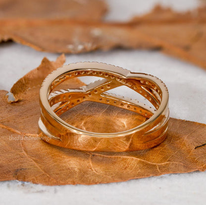 Crossover Lab Diamond Wedding Band 14K Gold Stackable Ring