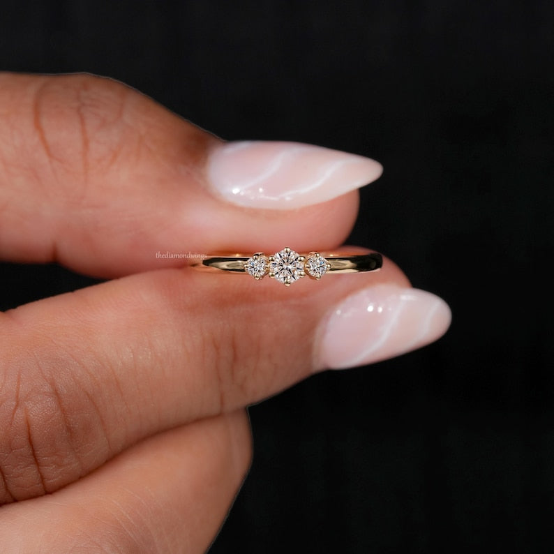 Round Cut Lab Grown Diamond Three Stone Engagement Ring