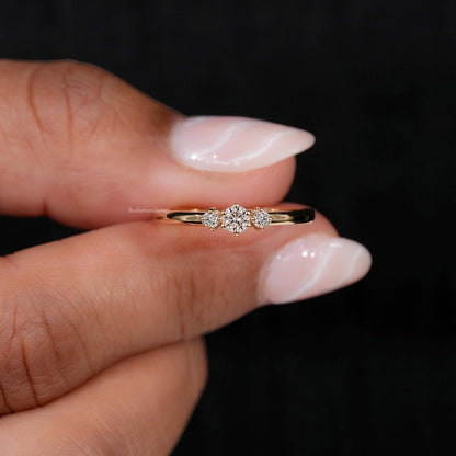 Round Cut Lab Grown Diamond Three Stone Engagement Ring